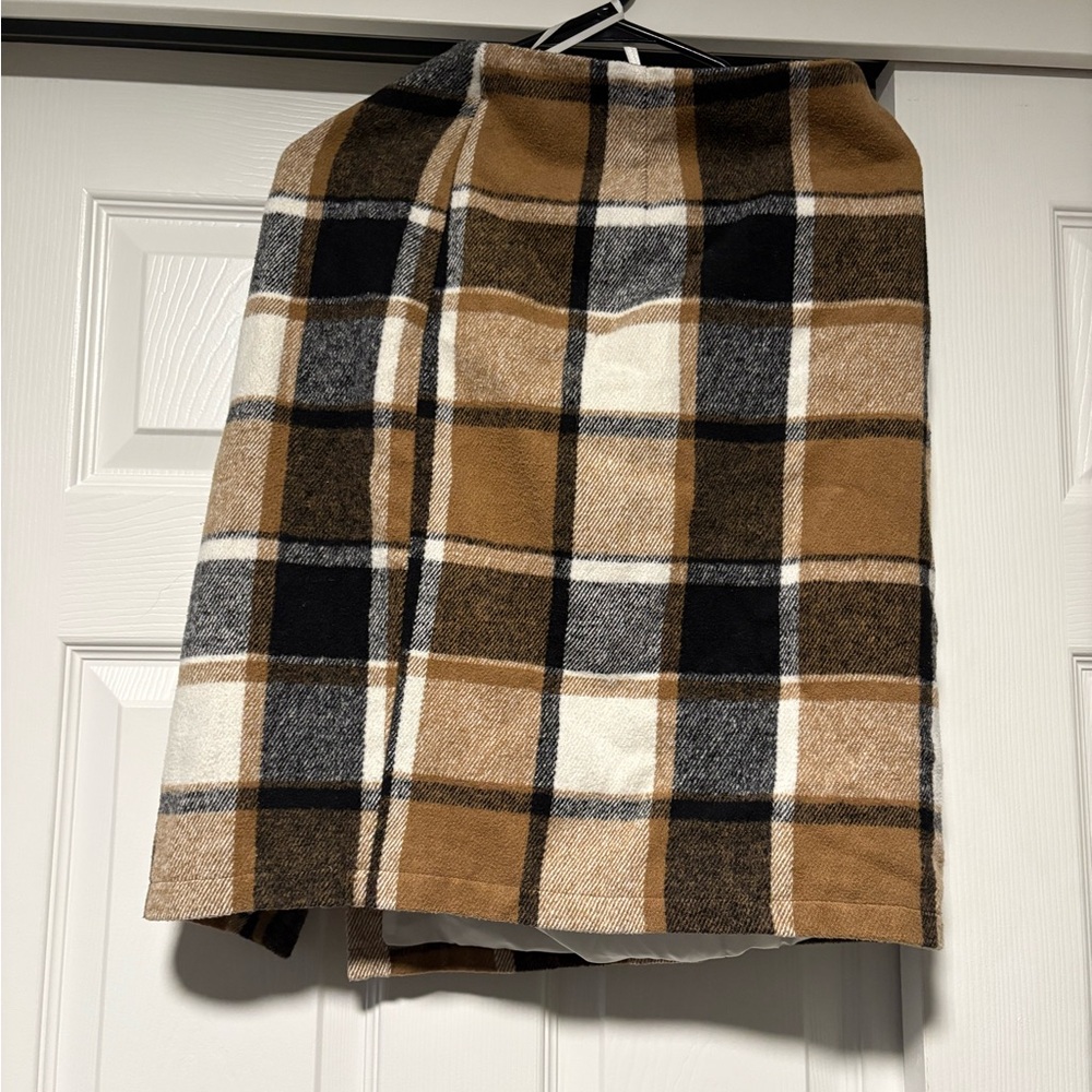 Plaid Wool Skirt in Brown and Black